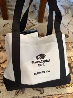 Two-Tone Canvas Tote Bag - White/Black